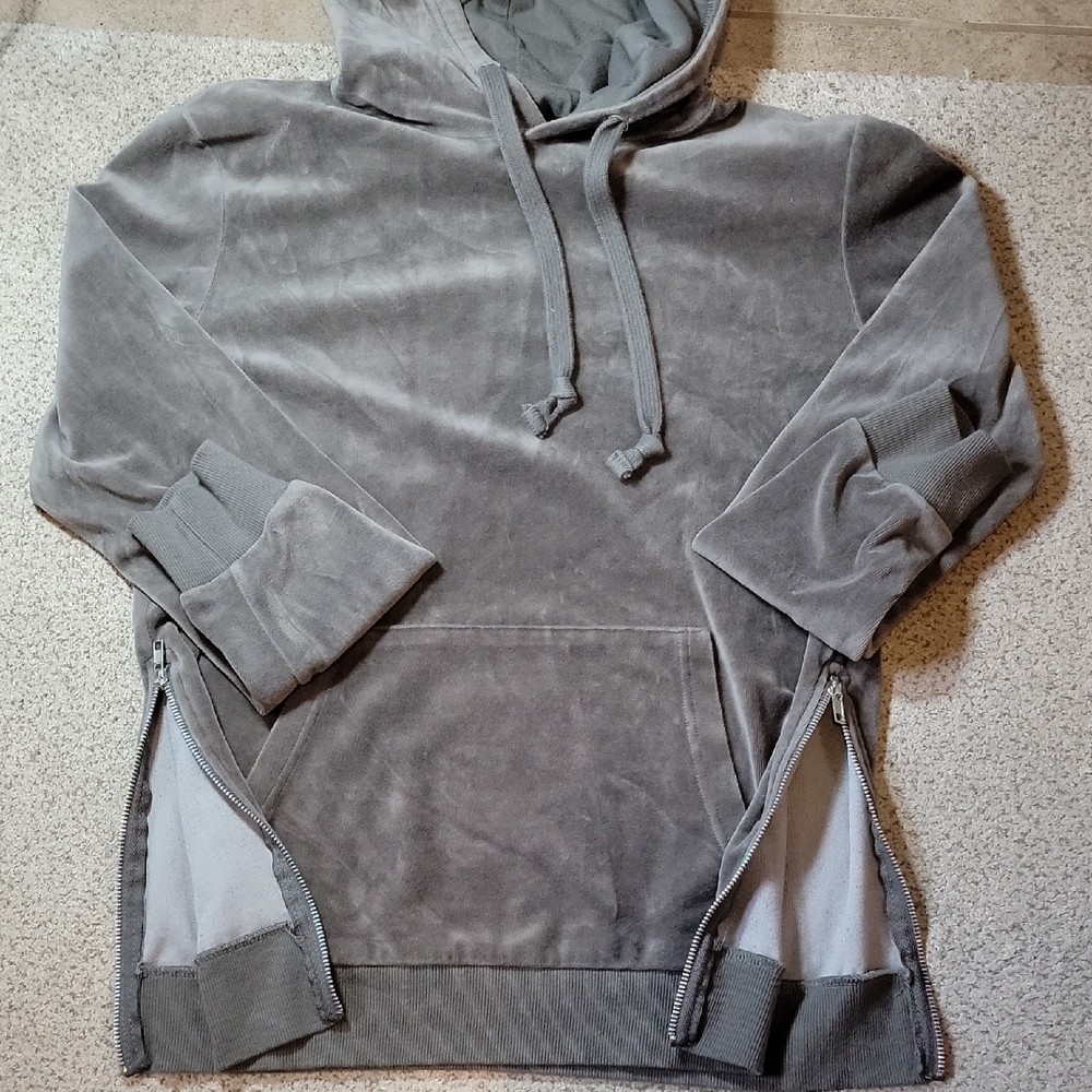 Gray Hooded Sweatshirt with Side Zippers